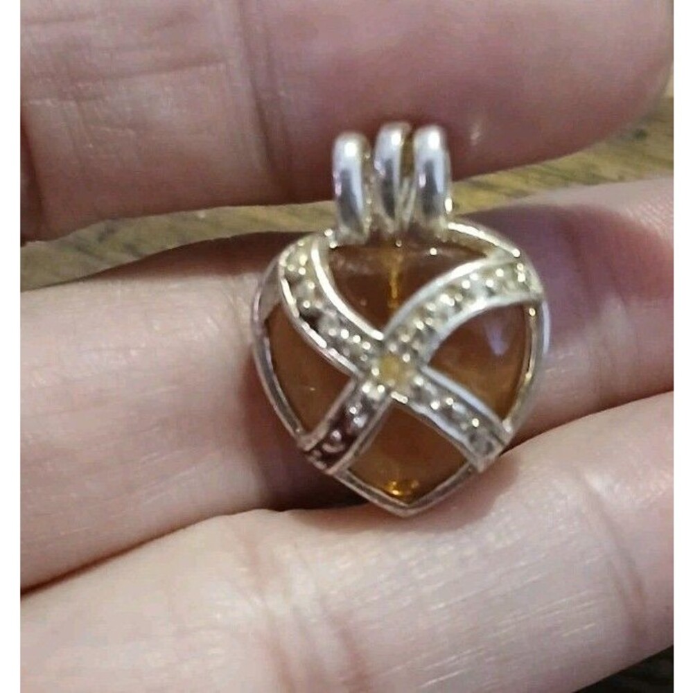 2 Piece Heart Pendant  Citrine Heart With Silver Tone Covering